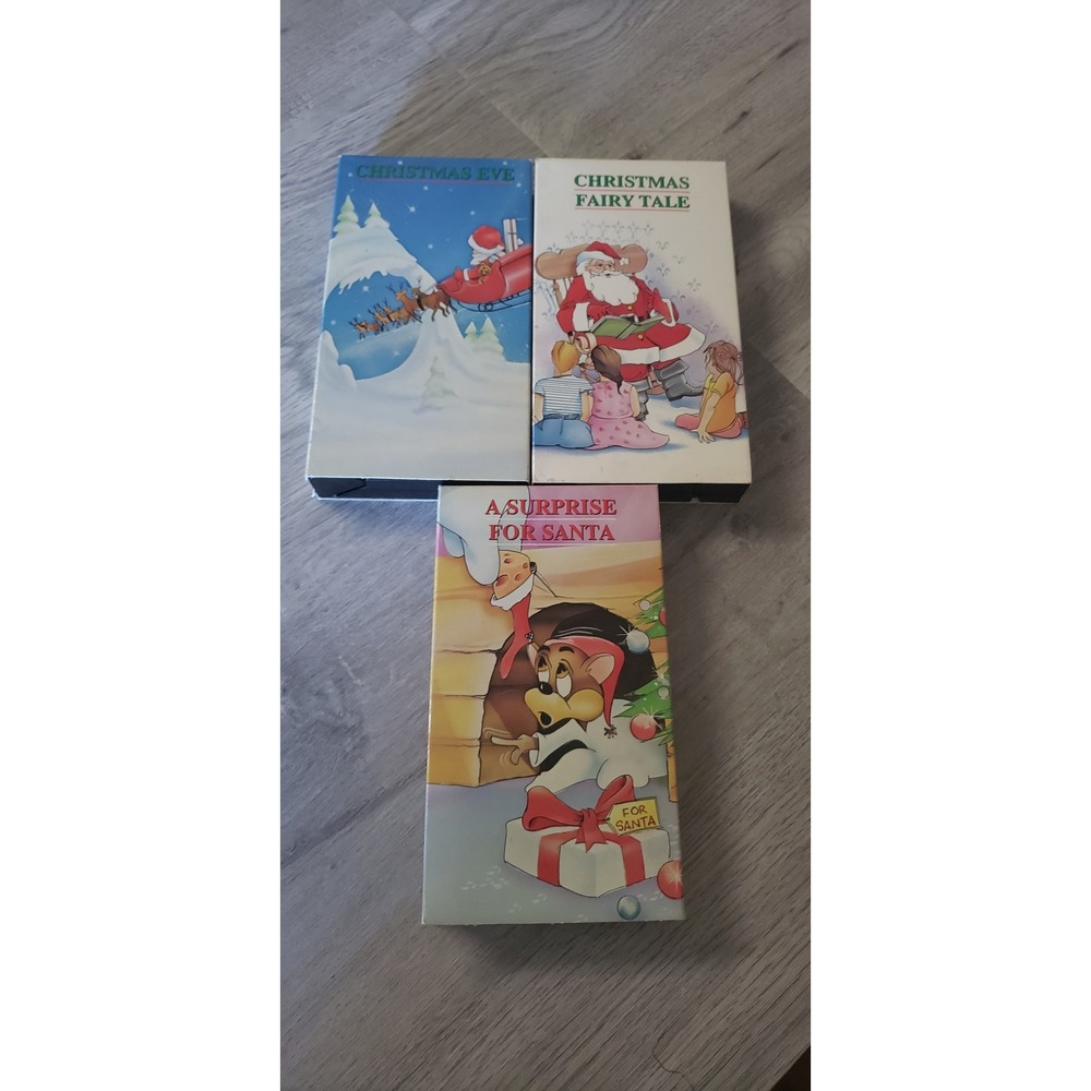 Vintage 90s Christmas VHS Lot  Video Christmas Eve Fairy Tale Santa 3 Tapes